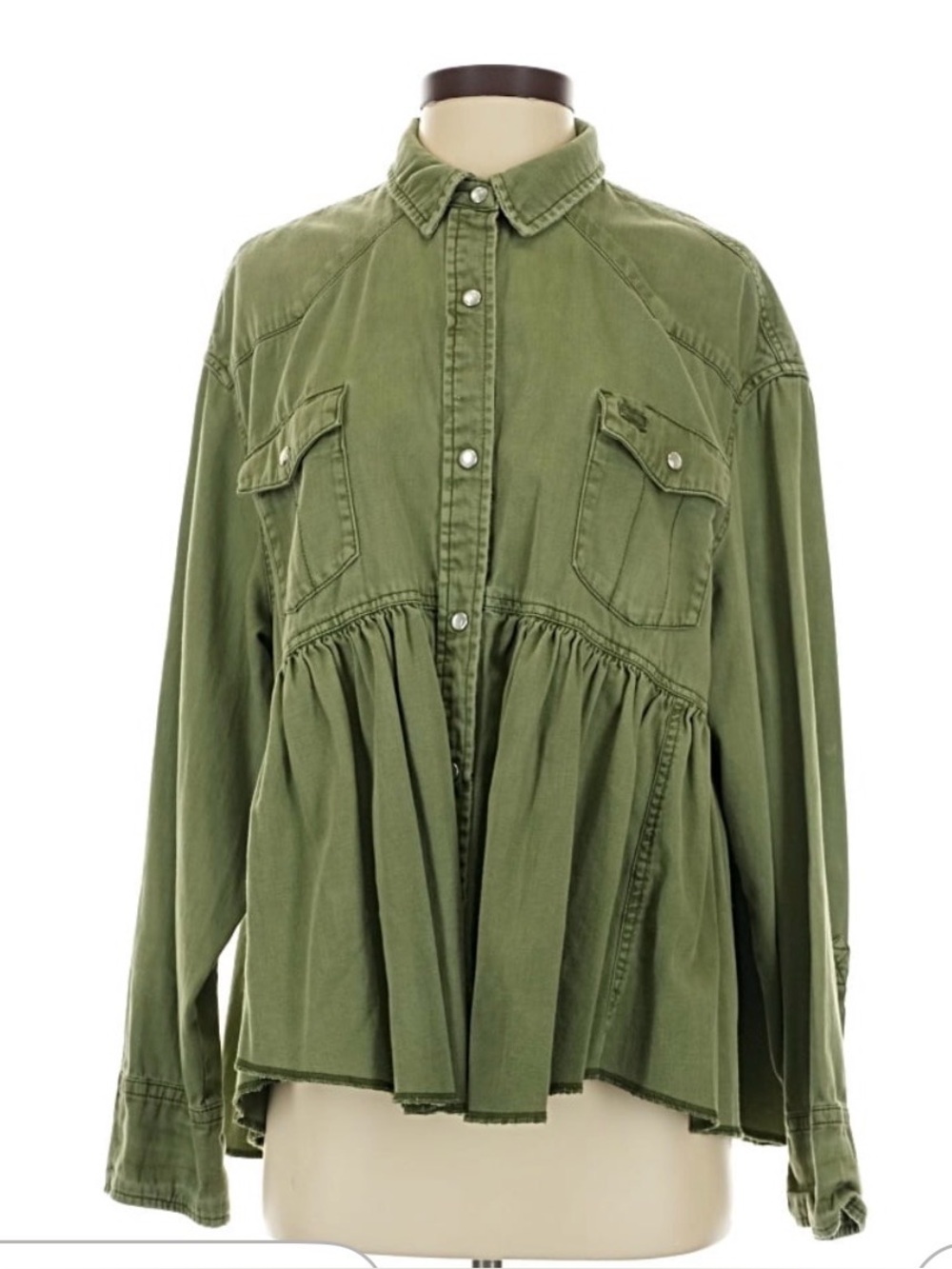 Free People Olive Green Snap-Front Peplum jacket.